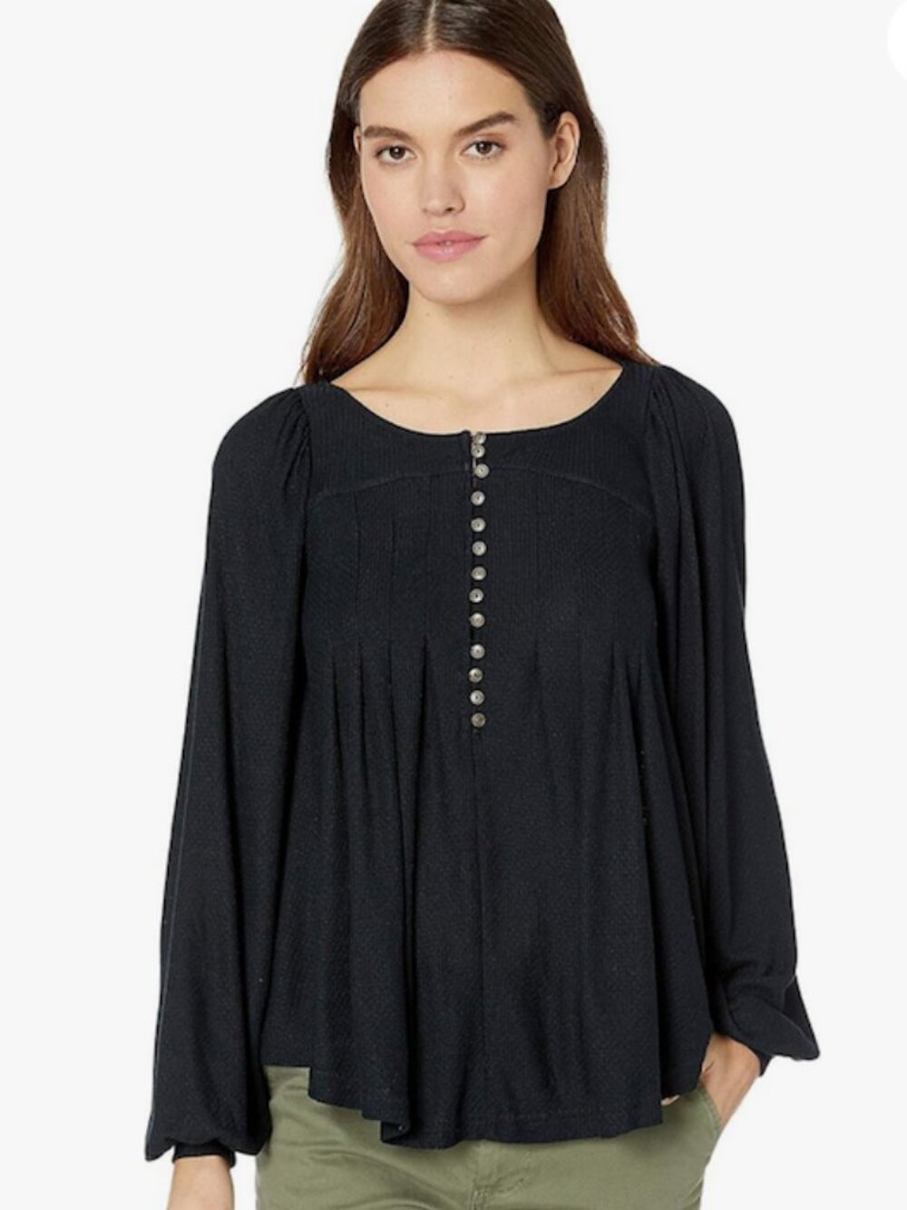 Free People Devin Henley Peasant Top Black Oversized XS